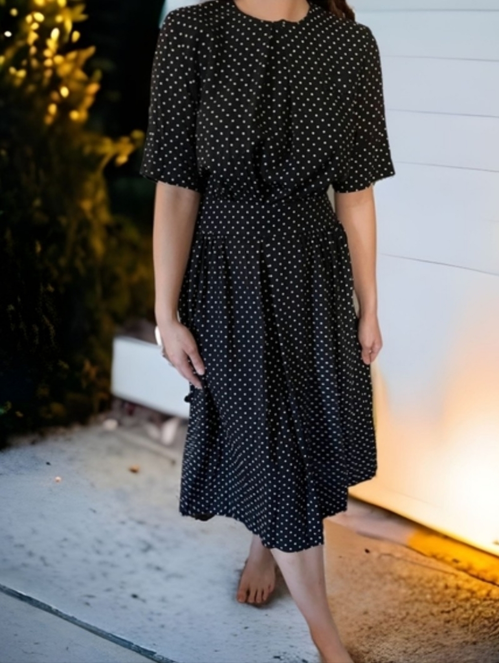 Women’s Black Polka Dot Midi Dress